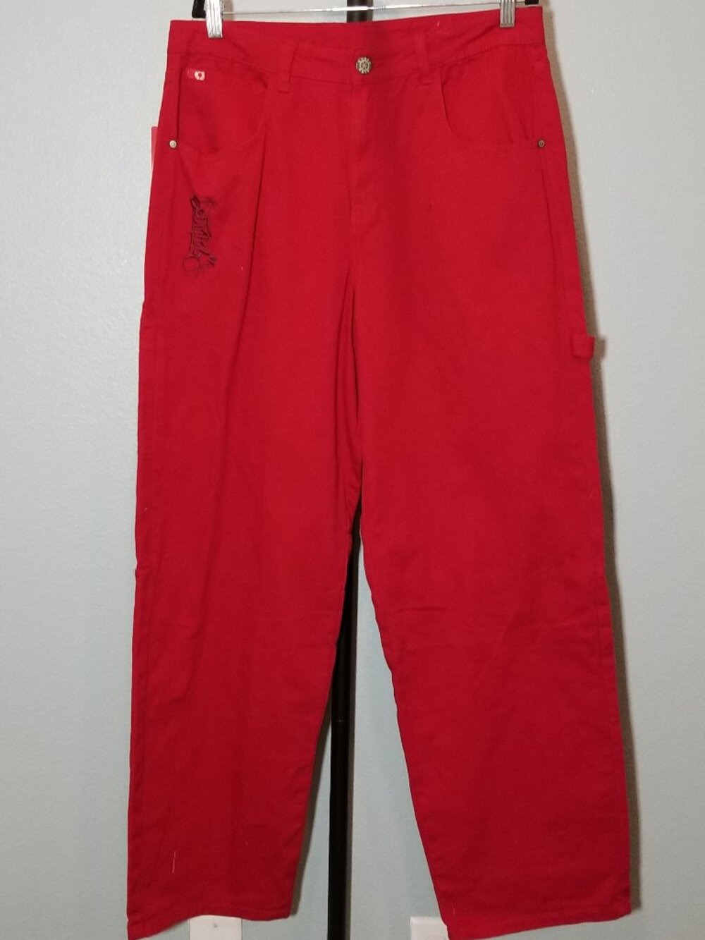 Southpole Mens Medium Red Baggy Wide Leg Carpenter Jeans Embroidered‎ Y2K NWT